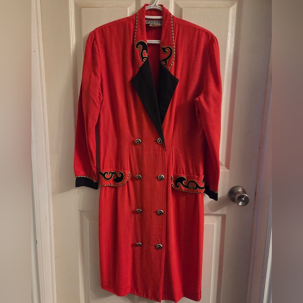 Double Breasted Vintage Gold Black Embelished Grandmaster Long Blazer